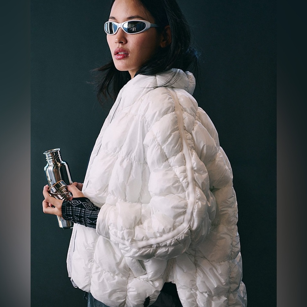 Free People Movement Scrunchy Glossy Pippa Puffer Jacket Pockets Zip White